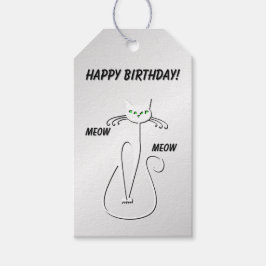 Slinky Black Cat Meow Meow Grönt Ögon på silver Presentetikett