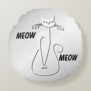Slinky Black Cat Meow Meow Grönt Ögon på silver Rund Kudde