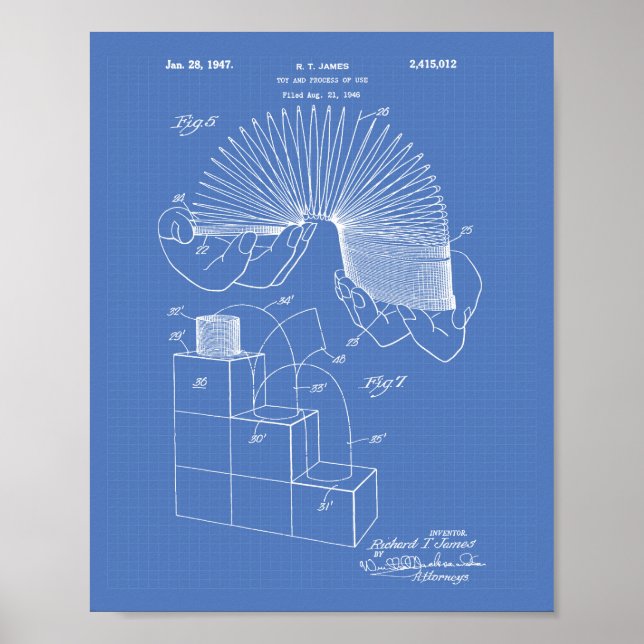 Slinky Leksak 1946 Patent Art - Blueprint Poster (Framsidan)