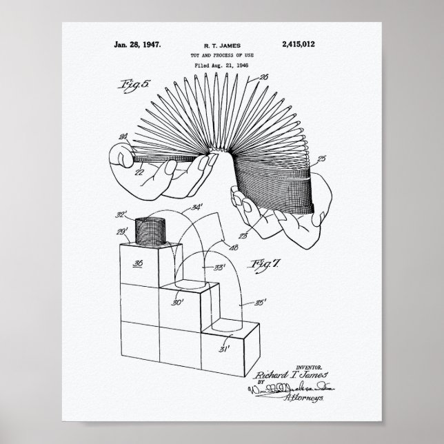 Slinky Leksak 1946 Patent Art - White Papper Poster (Framsidan)