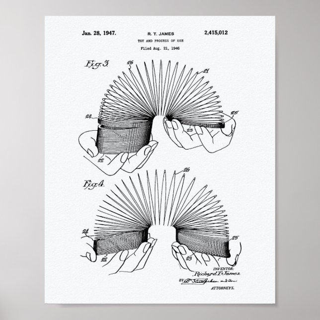 Slinky Leksak 1946 Patent Art - White Papper Poster (Framsidan)