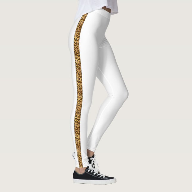 Slinky Leopard Päls Trendig Side Rand på White Leggings (Höger)