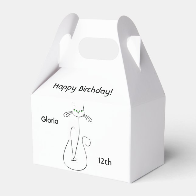 Slinky svart katt födelsedag  Anpassad text Gröna  Presentaskar (Framsidan Sidan)