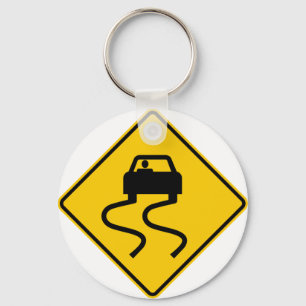 Slippery When Wet Highway Sign Nyckelring