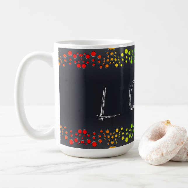 SlipperyJoe älskar bubblor röd orange gul grön c Kaffemugg (Med munk)