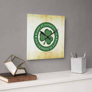 SlipperyJoe firar Saint patrick's day Iris Fyrkantig Klocka