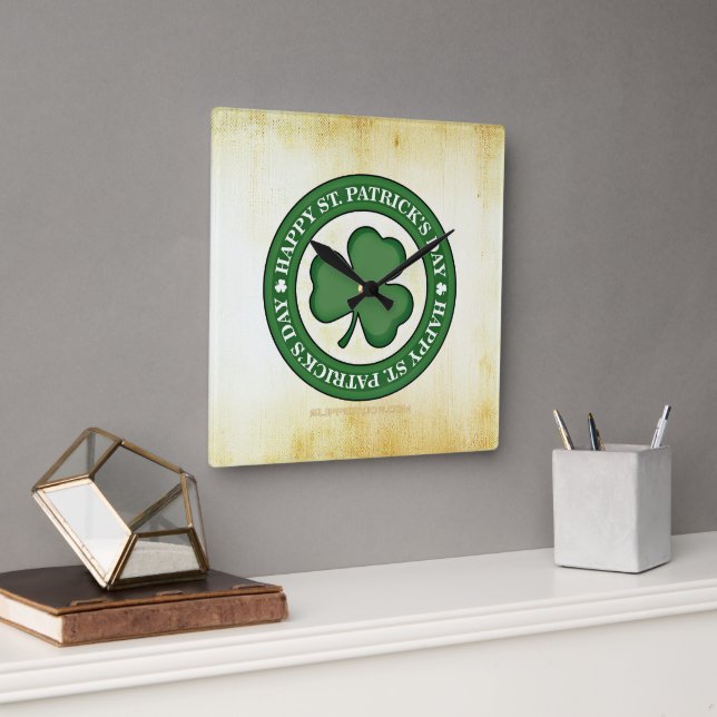 SlipperyJoe firar Saint patrick's day Iris Fyrkantig Klocka (Kontor)