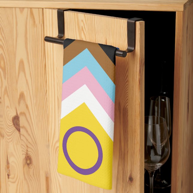 SlipperyJoe Intersex Progress-Pride Flagga regnbåg Kökshandduk (Thirds Fold)