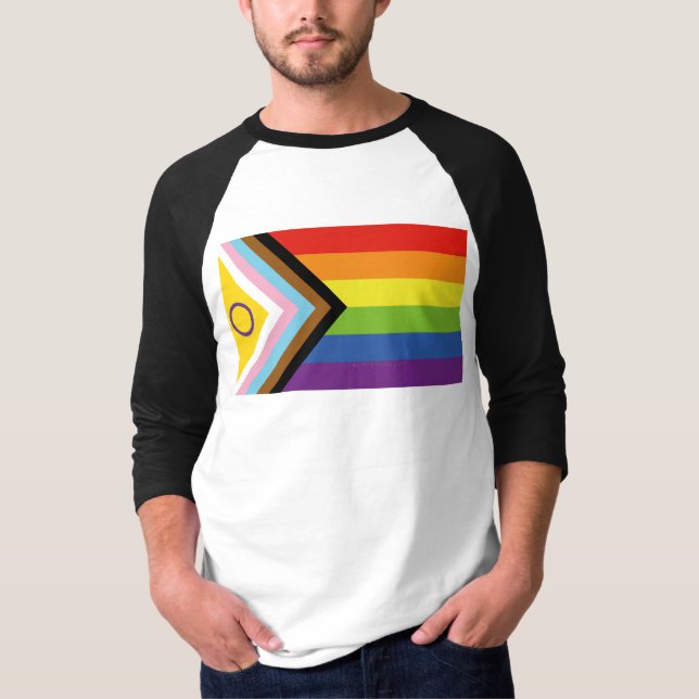 SlipperyJoe Intersex Progress-Pride Flagga regnbåg T Shirt (Framsida)