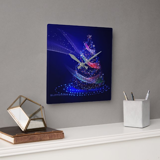 SlipperyJoe julgran digital genomskinlig röd Fyrkantig Klocka (Kontor)