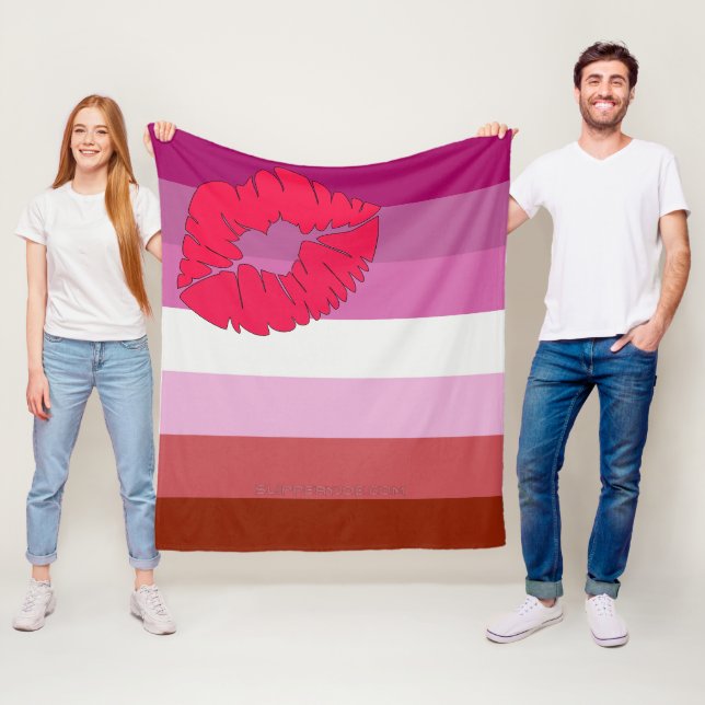 SlipperyJoe läppstift lesbisk stolthet flagga femi Fleecefilt (På plats)