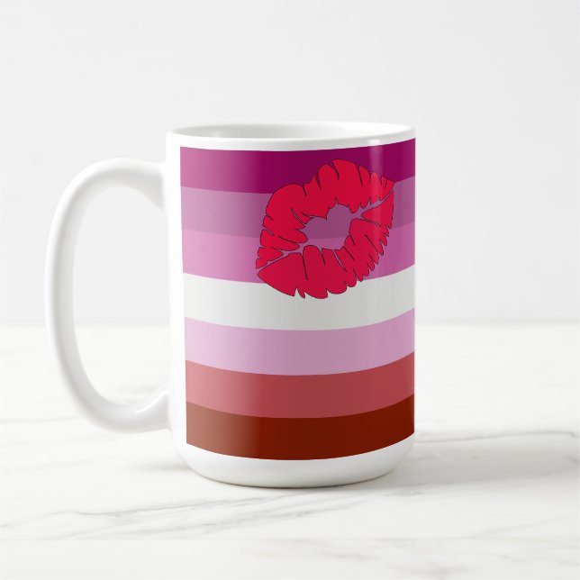 SlipperyJoe läppstift lesbisk stolthet flagga femi Kaffemugg (Vänster)