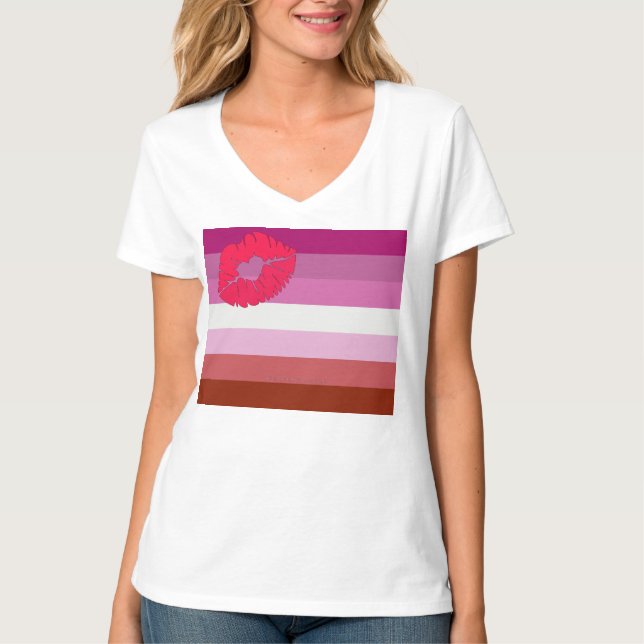 SlipperyJoe läppstift lesbisk stolthet flagga femi T Shirt (Framsida)
