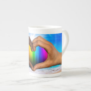 SlipperyJoe levande regnbågsgradient hjärta interr Benporslin Mugg