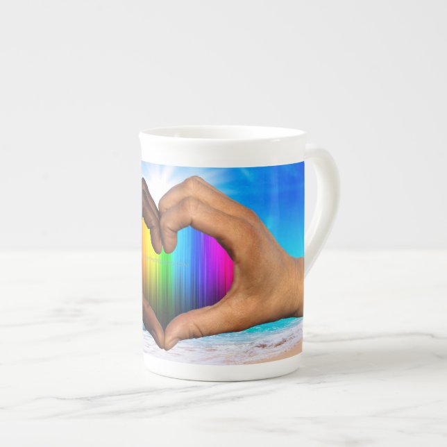 SlipperyJoe levande regnbågsgradient hjärta interr Benporslin Mugg (Framsida höger)