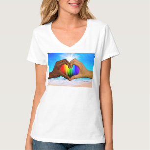 SlipperyJoe levande regnbågsgradient hjärta interr T Shirt