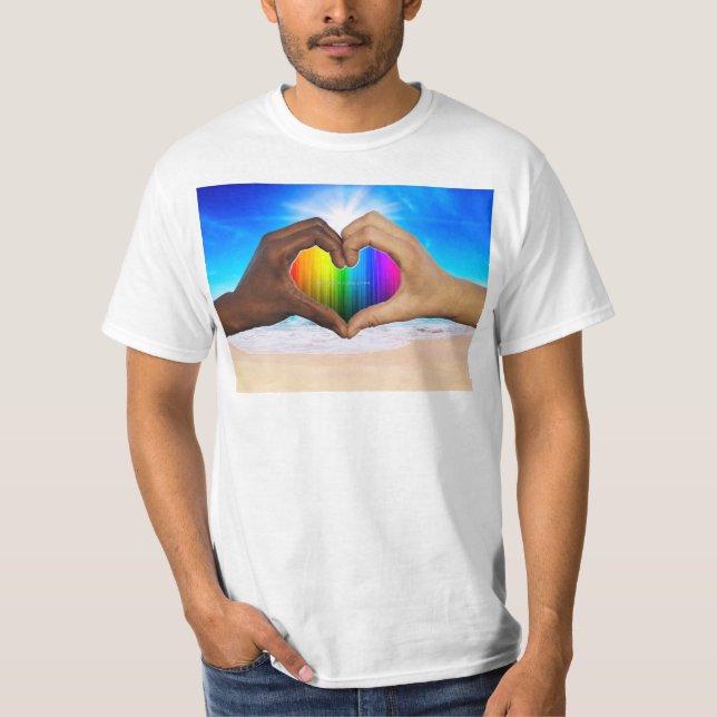 SlipperyJoe levande regnbågsgradient hjärta interr T Shirt (Framsida)