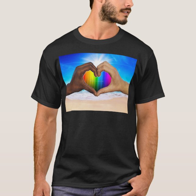 SlipperyJoe levande regnbågsgradient hjärta interr T Shirt (Framsida)