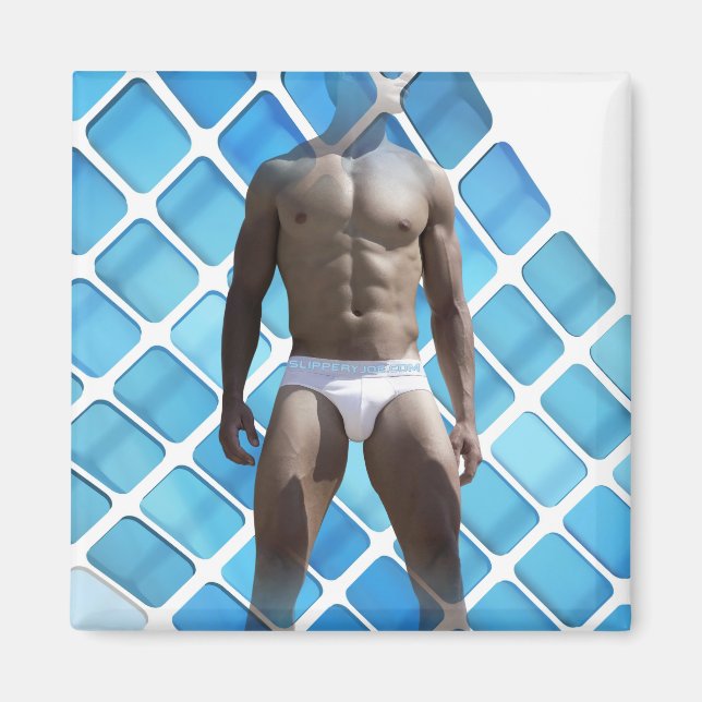 SlipperyJoe muskulär man sex-pack med hanvit u Magnet (Framsidan)