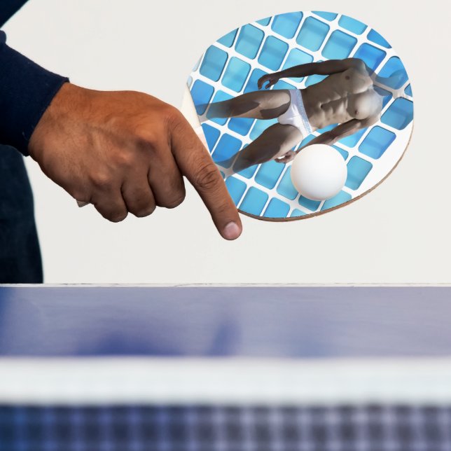 SlipperyJoe muskulär man sex-pack med hanvit u Pingisracket (Insitu)