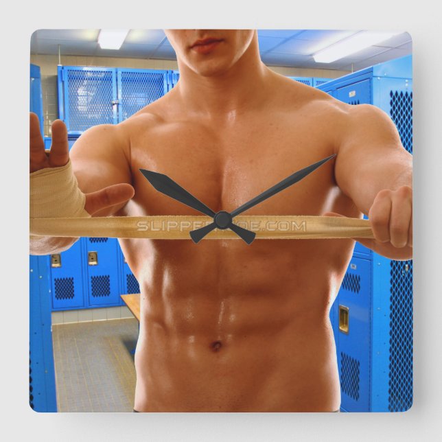 SlipperyJoe muskulman abs locker med rumslig flo Fyrkantig Klocka (Framsida)