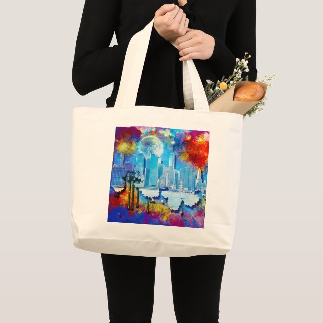 SlipperyJoe NYC graffiti måne omgiven av virvlande Jumbo Tygkasse (Framsida (produkt))