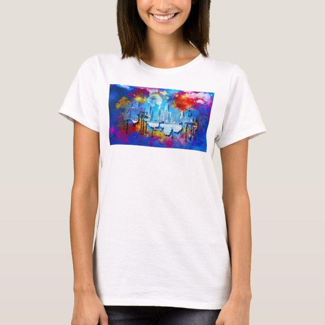 SlipperyJoe NYC graffiti måne omgiven av virvlande T Shirt (Framsida)