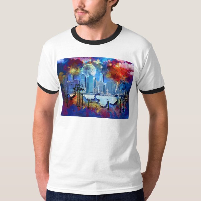 SlipperyJoe NYC graffiti måne omgiven av virvlande T Shirt (Framsida)