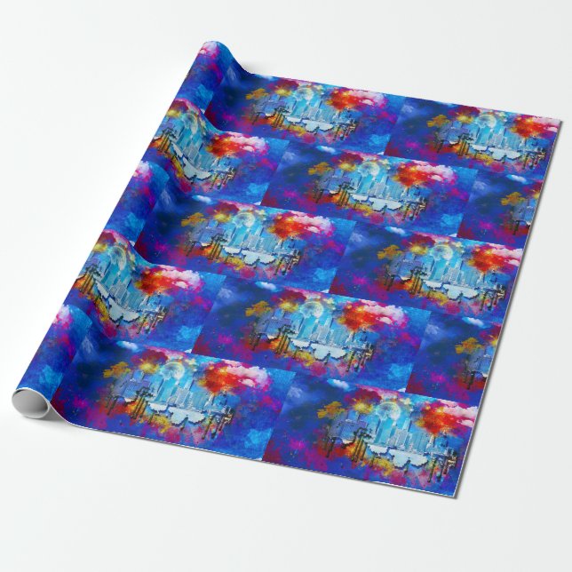 SlipperyJoe NYC graffiti måne omringade snurrning Presentpapper (Utrullad)