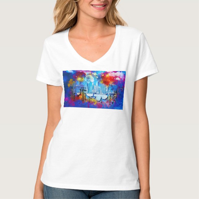 SlipperyJoe NYC graffiti måne omringade snurrning T Shirt (Framsida)
