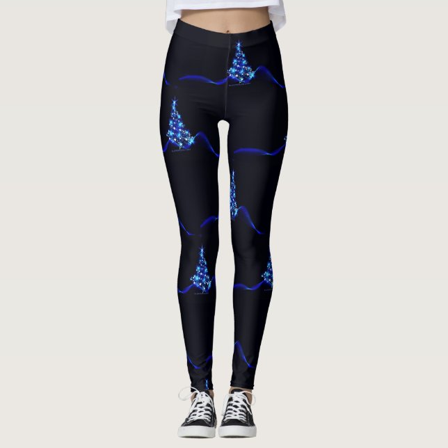 SlipperyJoe:s stiliserade lysande julgran brig Leggings (Framsida)