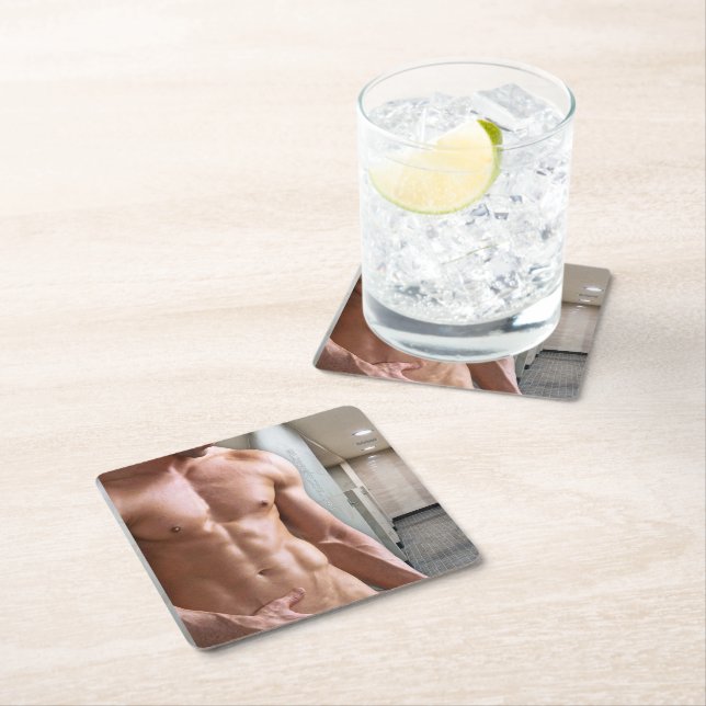 SlipperyJoe shirtless muscular man sixpack abs fit Underlägg Papper Kvadrat (Insitu)