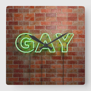 SlipperyJoe upplyst gay neonskylt ljus levande Fyrkantig Klocka