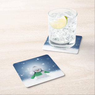 SlipperyJoes älskliga jul-snömannen karaktär Underlägg Papper Kvadrat