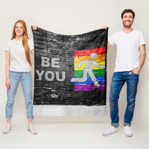 SlipperyJoe's Be You tegelvägg stickfigur regnbåge Fleecefilt