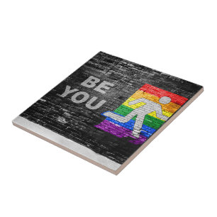 SlipperyJoe's Be You tegelvägg stickfigur regnbåge Kakelplatta