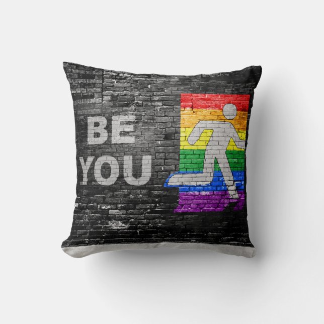 SlipperyJoe's Be You tegelvägg stickfigur regnbåge Kudde (Framsida)