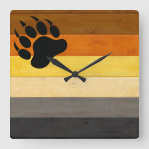 SlipperyJoe's Bear Pride flagga wooden golv strukt Fyrkantig Klocka