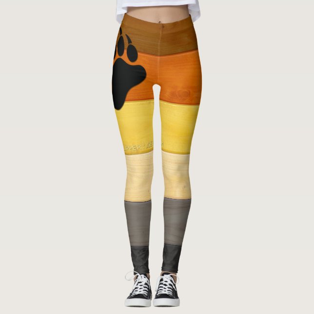 SlipperyJoe's Bear Pride flagga wooden golv strukt Leggings (Framsida)
