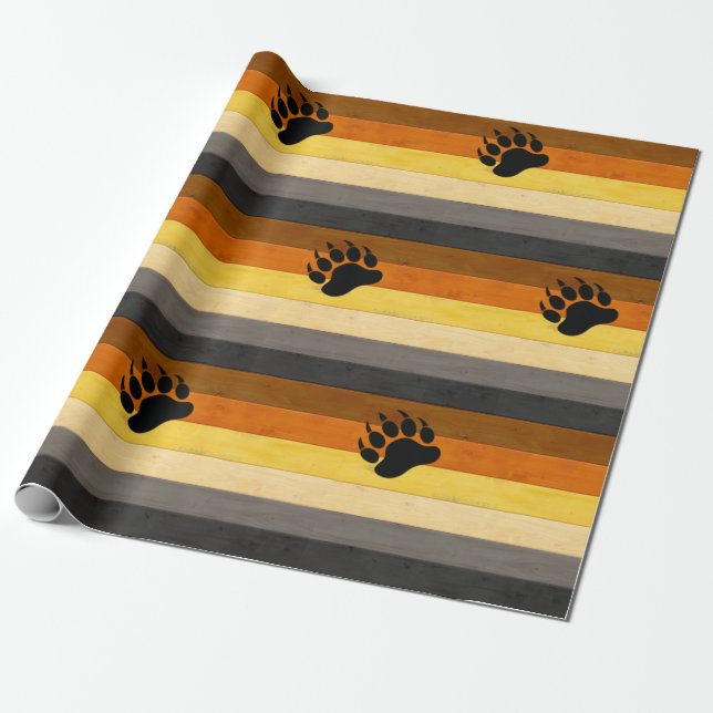 SlipperyJoe's Bear Pride flagga wooden golv strukt Presentpapper (Utrullad)