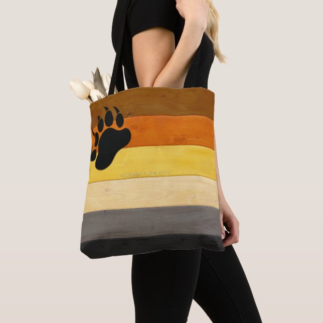 SlipperyJoe's Bear Pride flagga wooden golv strukt Tygkasse (Närbild)
