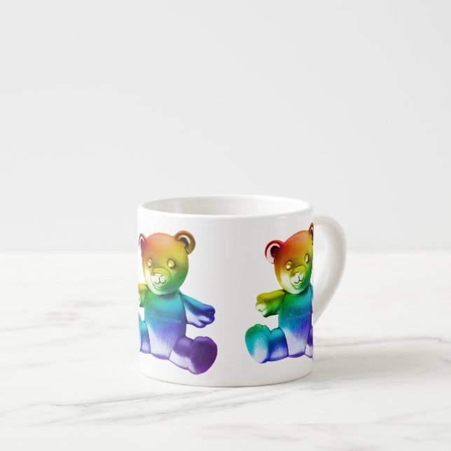 SlipperyJoe's borstad metall nalle rainbow gra Espressomugg (Framsida höger)