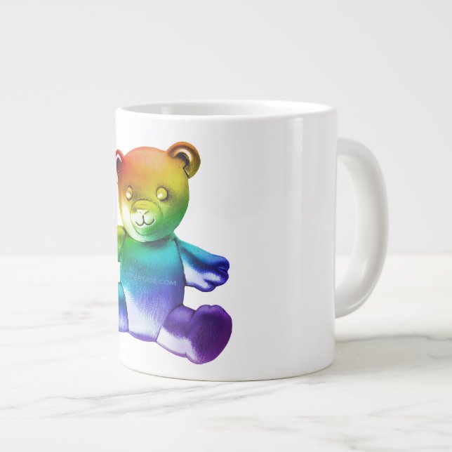 SlipperyJoe's borstad metall nalle rainbow gra Jumbo Mugg (Framsida höger)