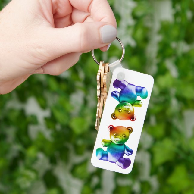 SlipperyJoe's borstad metall nalle rainbow gra Nyckelring (Hand)