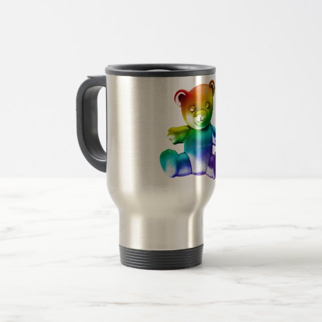 SlipperyJoe's borstad metall nalle rainbow gra Resemugg (Framsida vänster)