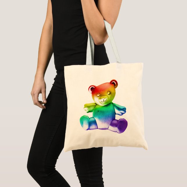 SlipperyJoe's borstad metall nalle rainbow gra Tygkasse (Framsida (produkt))