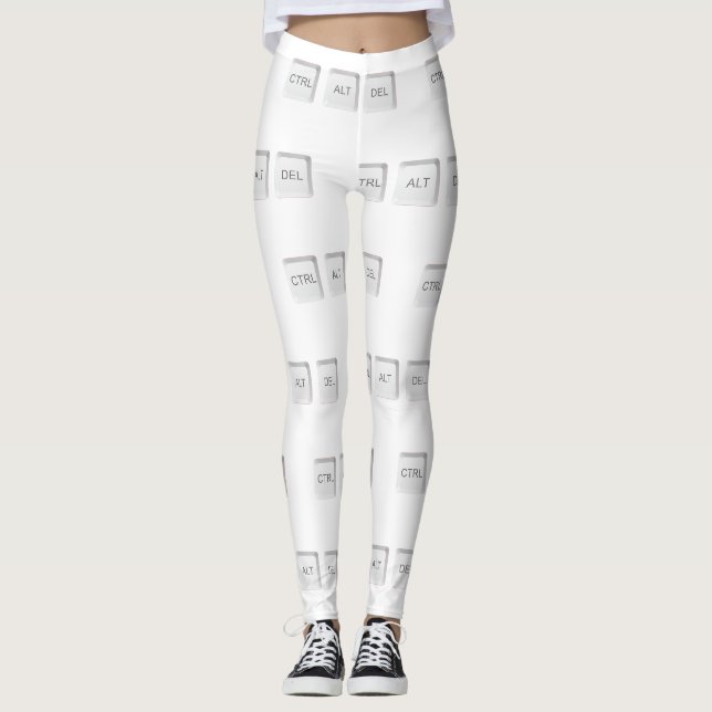 SlipperyJoe's CTRL ALT DEL knappar tre vita datork Leggings (Framsida)