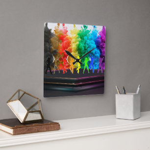 SlipperyJoe's Dancing Pride Shadows gay gifts art Fyrkantig Klocka