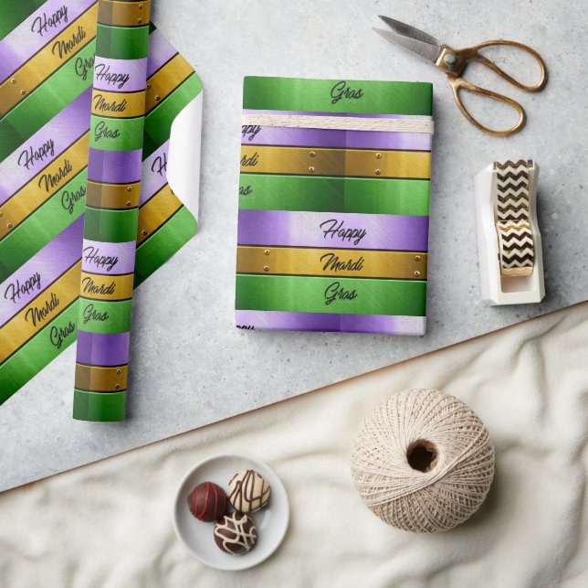 SlipperyJoe's djärva Mardi Gras-tema lila guld gr Presentpapper (Hantverk)