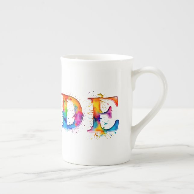 SlipperyJoes färgglada kreativa Pride-tema text- Benporslin Mugg (Höger)